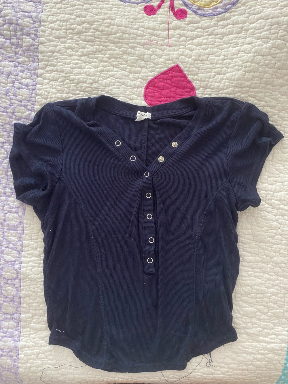 Garage Navy Short Sleeve Henley Top